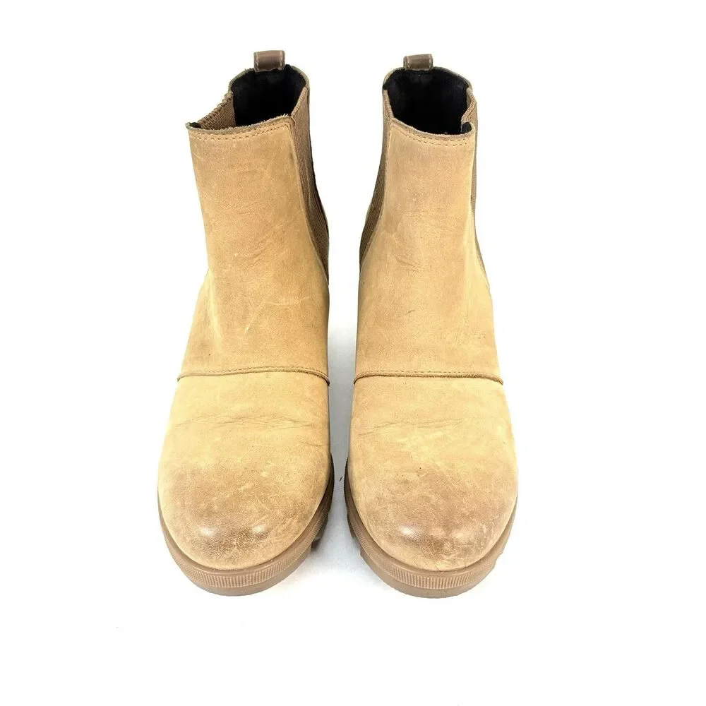 Sorel Boots Womens 7 Joan of Arctic Chelsea Brown Leather Wedge Heels NL3022-224
